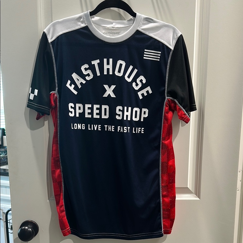 Men's Black and Red Speed Shop Jersey